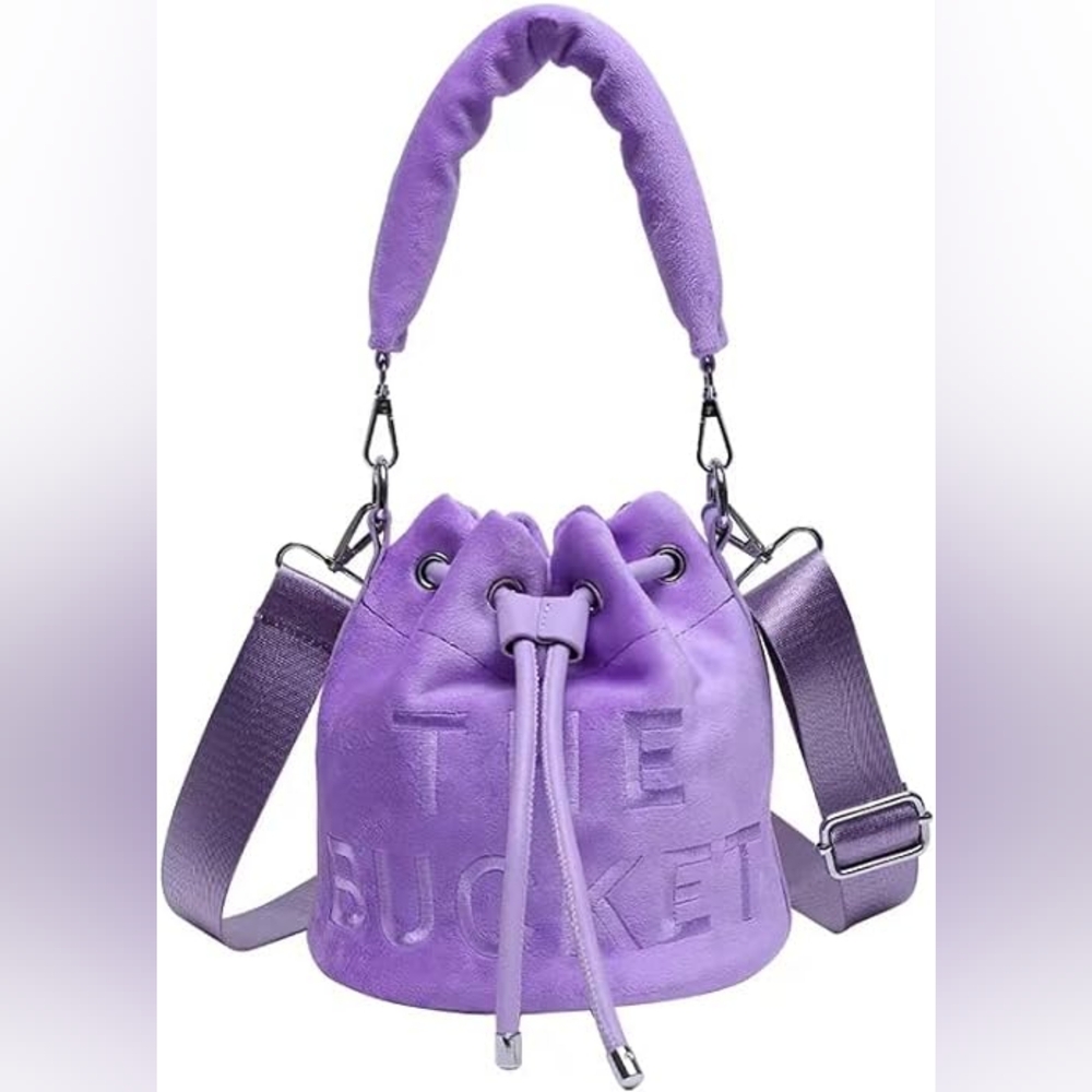 Lavender Purple Velour Bucket Handbag